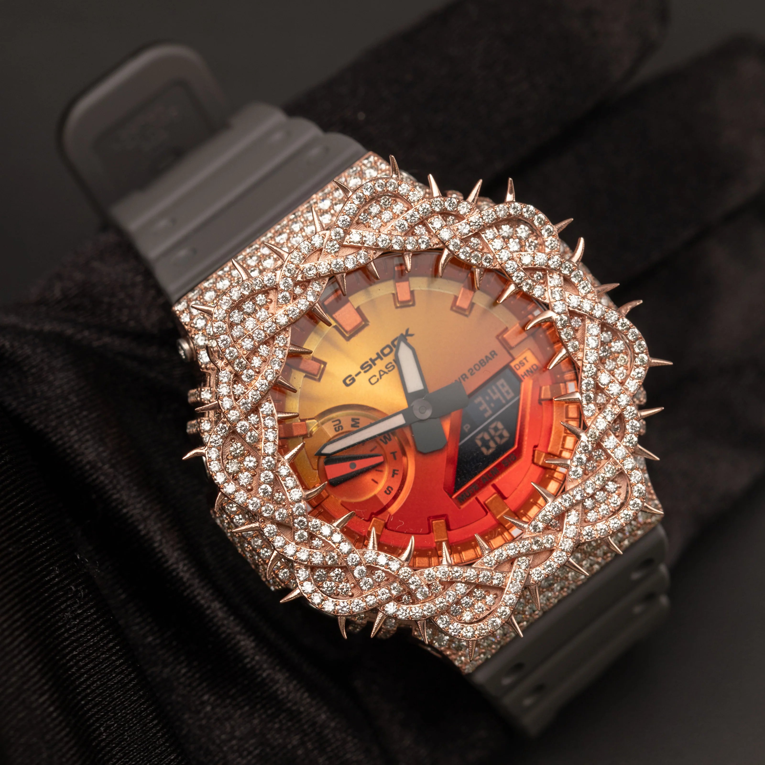 G-Shock GA2100FL-8A Bold Orange Dial Rose Diamond Thorn Watch | 7.50ct
