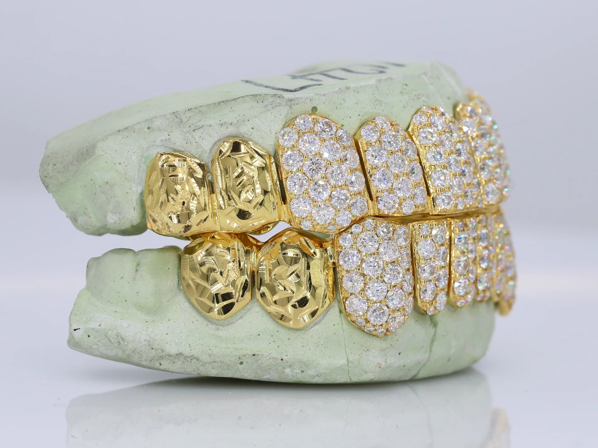 10 on 10 Jumbo Double Rose Cut Cap VVS Moissanite Diamond Grillz