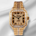 Cartier Santos Large Men's 40mm 18k Yellow Gold Watch Iced Out 30ct Lab Diamond 4070