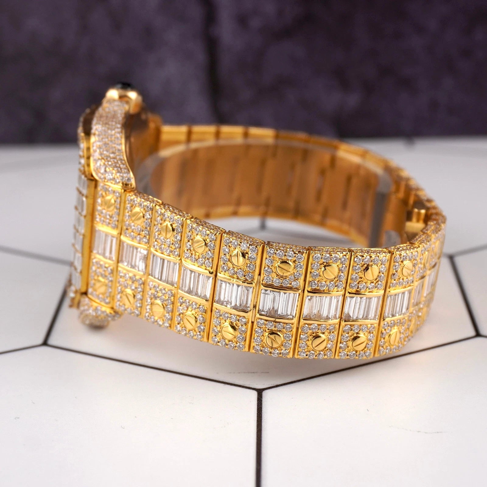 Cartier Santos Large Men's 40mm 18k Yellow Gold Watch Iced Out 30ct Lab Diamond 4070