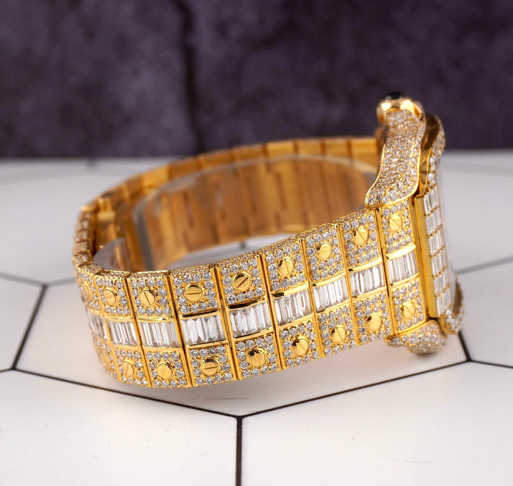 Cartier Santos Large Men's 40mm 18k Yellow Gold Watch Iced Out 30ct Lab Diamond 4070