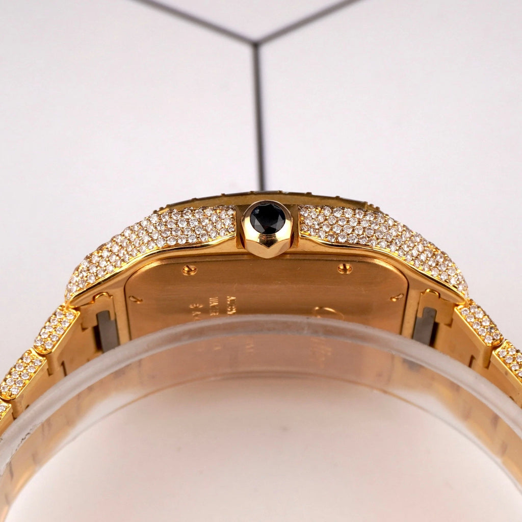 Cartier Santos Large Men's 40mm 18k Yellow Gold Watch Iced Out 30ct Lab Diamond 4070