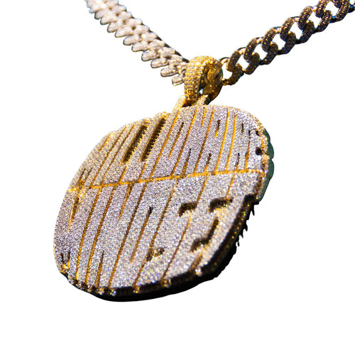 "MILLIONAIRE MINDSET" Custom Moissanite Round Pendant 14K Yellow Gold